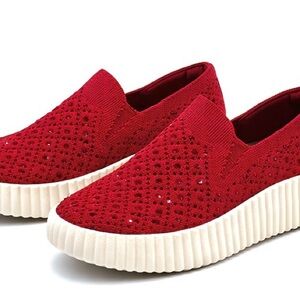 White Mountain Women's Sequin Red Slip-On Knit Platform Sneakers